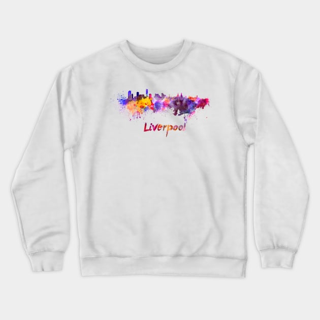 Liverpool skyline in watercolor Crewneck Sweatshirt by PaulrommerArt